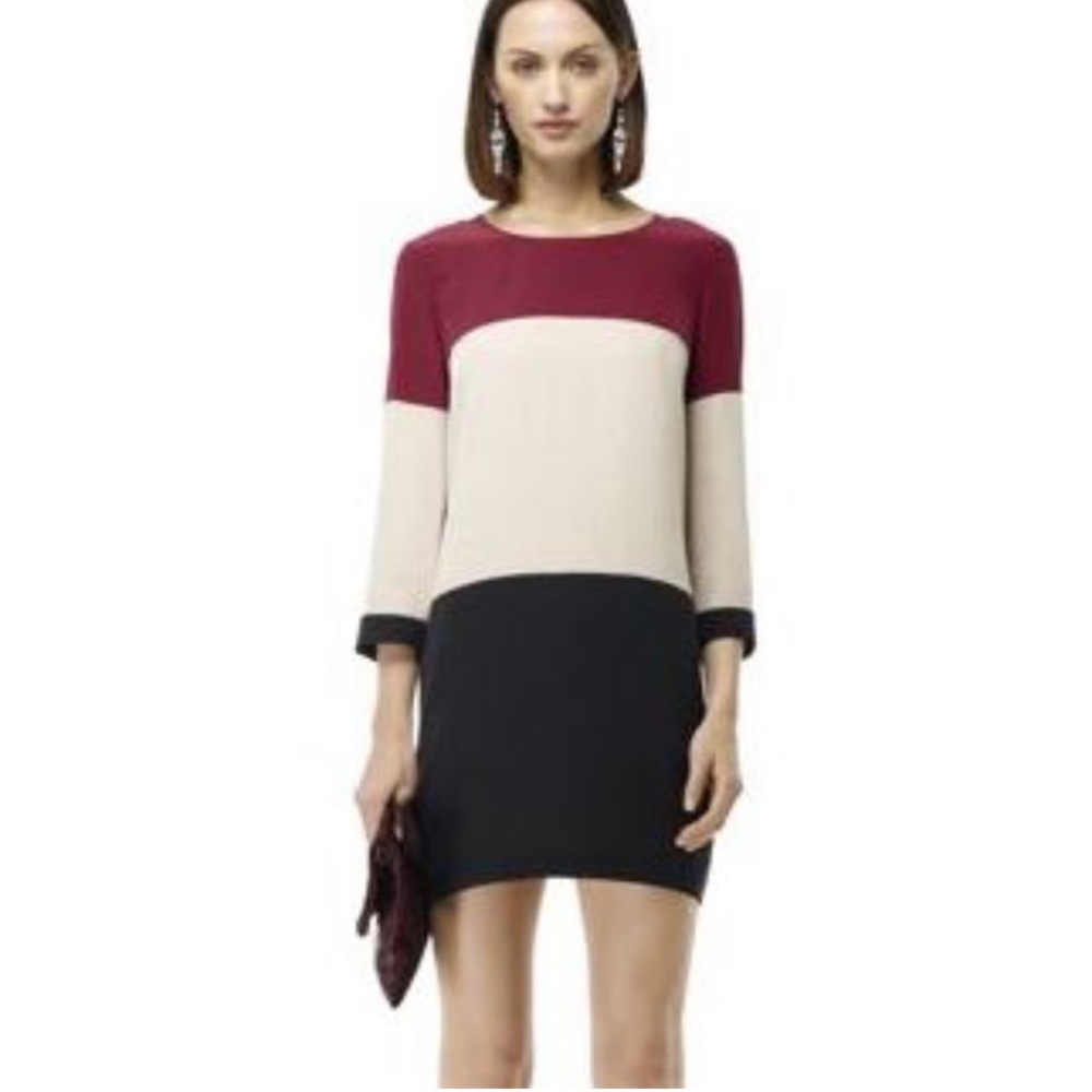 Club Monaco Colorblock Mini Dress in Burgundy, Cream & Black